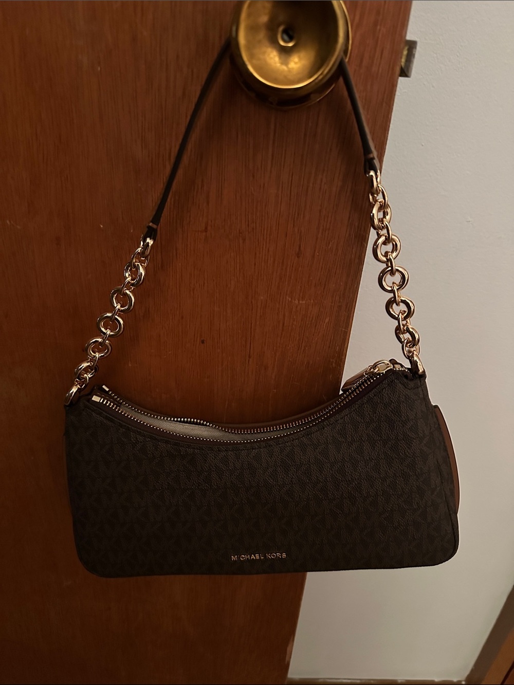 Michael Kors Dark Brown Logo Chain-Handle Shoulder Bag